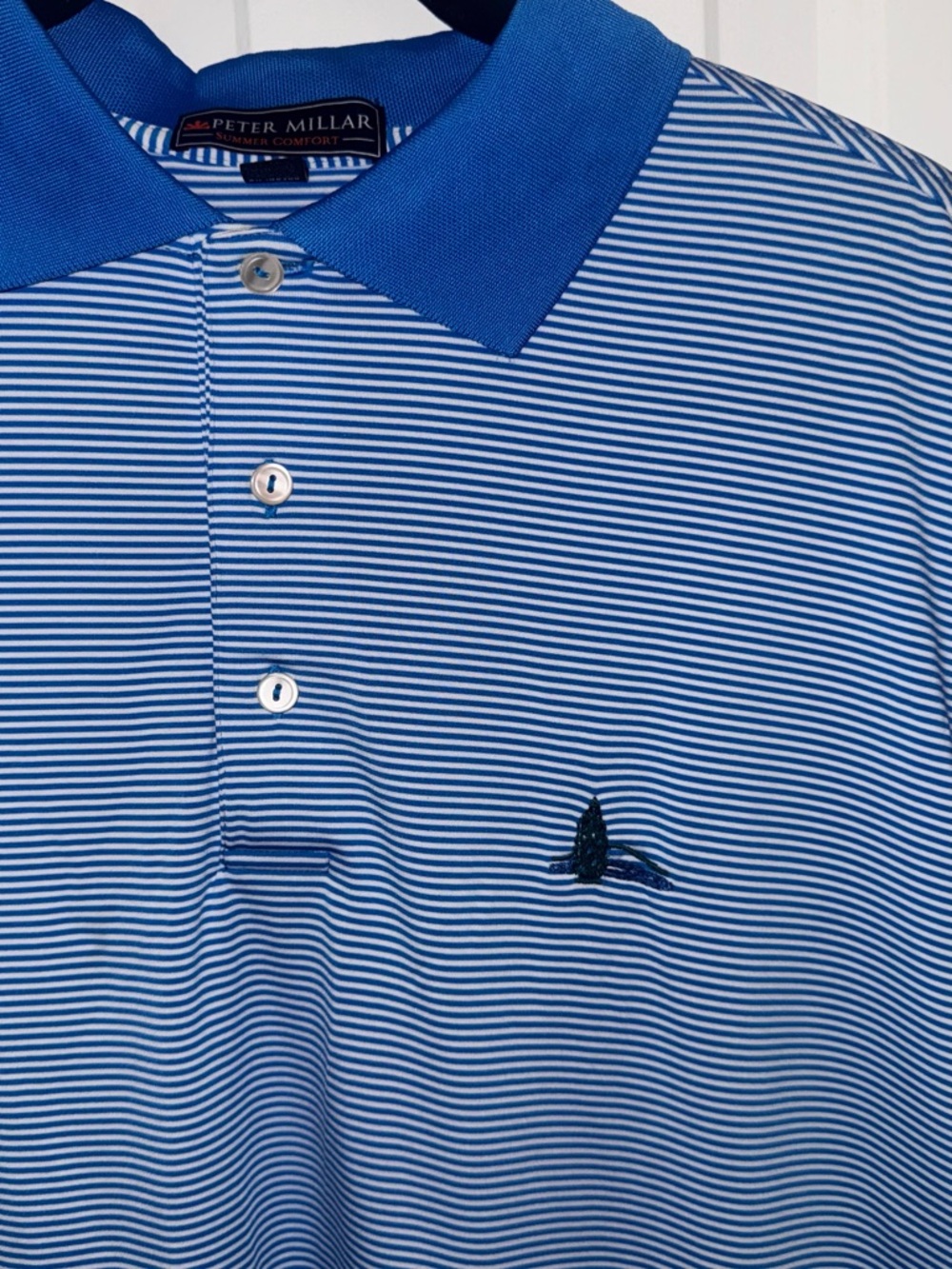 Peter Millar Summer Comfort Polo M Blue Stripe Mountain Logo